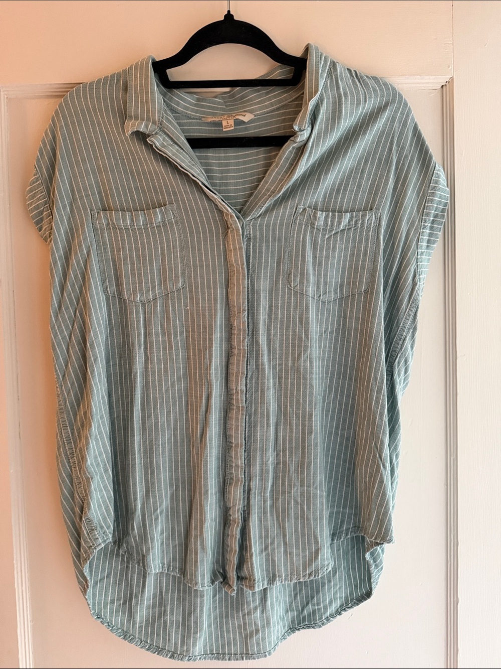 JACHS Girlfriend Mint Green & White Striped Button-Down Top